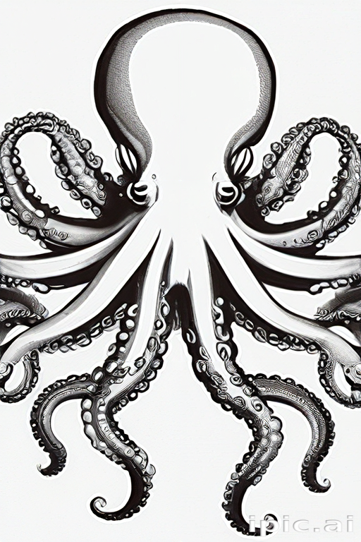 Intricate Black and White Illustration of a Majestic Octopus with ...