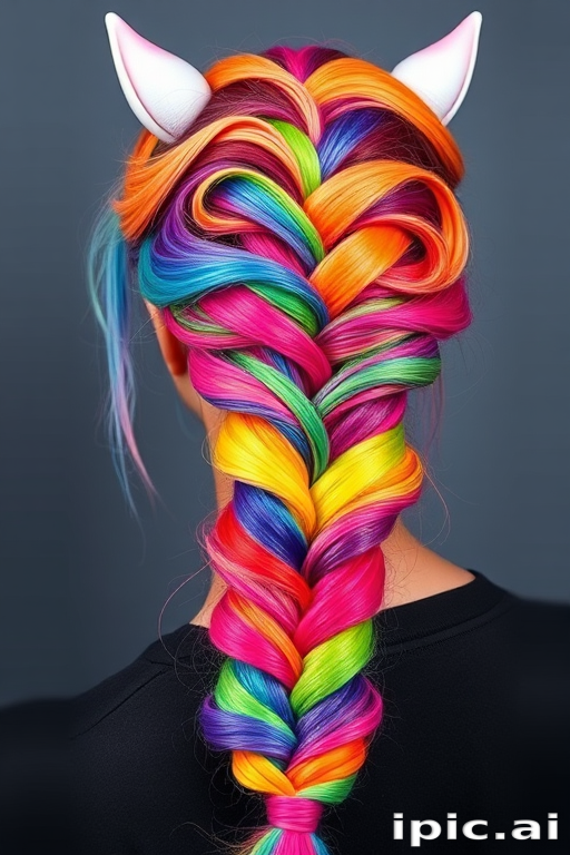 Bold rainbow unicorn braid incorporating every color of the spectrum in a mesmerizing gradient effect, dubbed "Prism Magic" celebrating diversity and self-expression