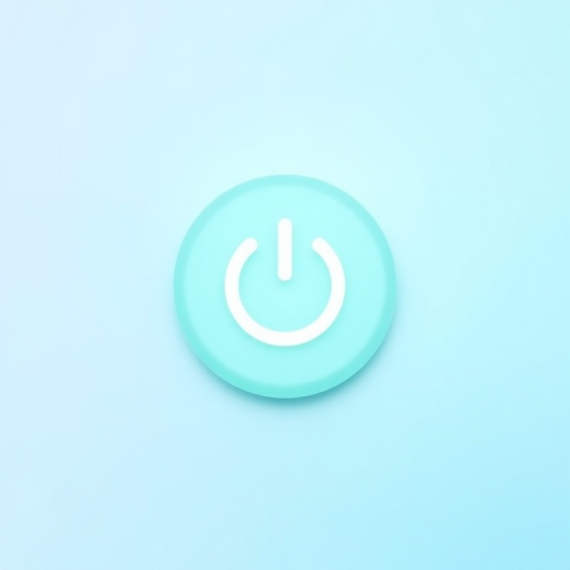 Create a minimalistic design of a power button icon with a light gradient background in shades of blue and green, using a DSLR camera at f/2.8 aperture, ISO 100, and a 50mm lens with a shallow depth of field, capturing a clean and modern aesthetic.