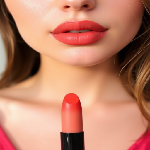 Ombre gradient lip tint "Sunset Haze" blending from soft peach to deep orange, creating a natural-looking flush effect, buildable and blendable for customizable intensity
