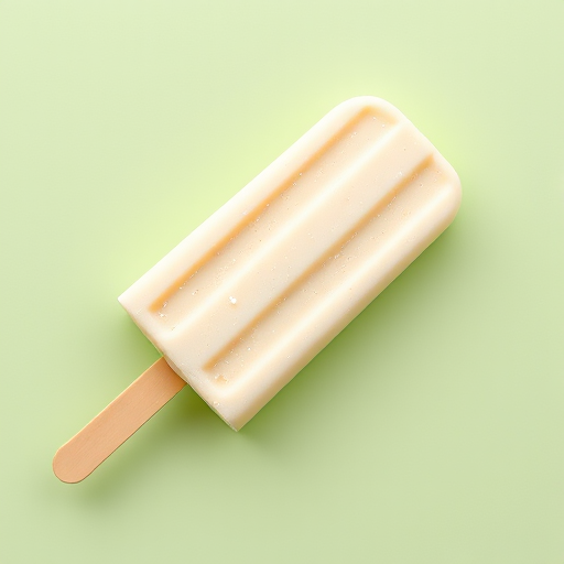 create a realistic, high-resolution image of a vanilla ice cream popsicle with a wooden stick on a soft green background, using a 50mm lens, f/2.8 aperture, ISO 100, and natural lighting for a clean and vibrant look, shot from a straight-on perspective to emphasize the popsicle's shape and texture