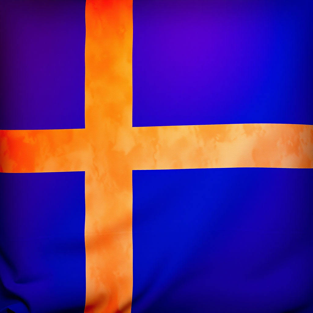 Create a high-resolution image of the Icelandic flag with vibrant colors, captured using a DSLR camera, aperture set to f/8, ISO 100, shutter speed 1/125 sec, in landscape orientation.