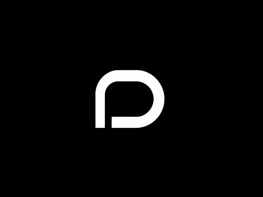 Create a minimalist logo featuring a bold letter P in white on a solid black background, shot with a DSLR camera at f/2.8 aperture, ISO 100, 50mm lens, top-down view for clarity and sharpness.