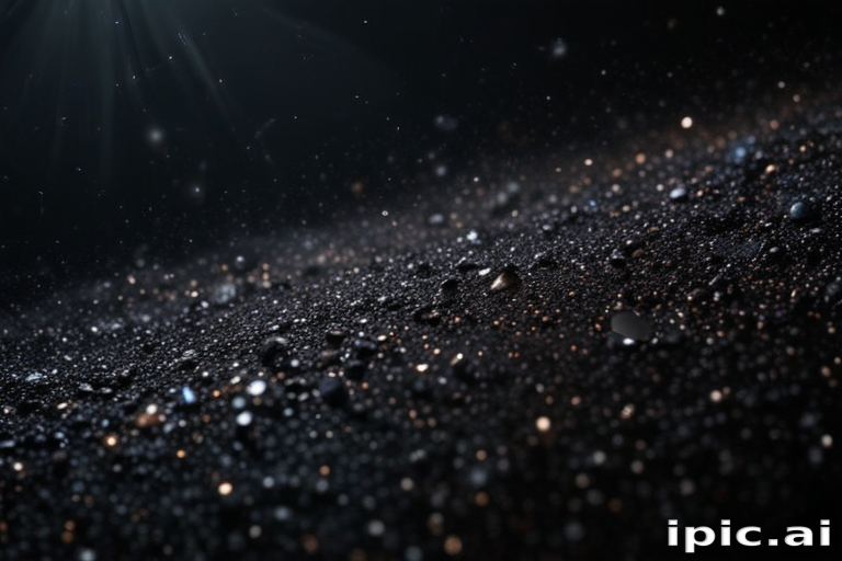 Shimmering Water Droplets on a Dark Surface Under Soft Light
