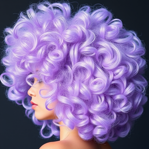 Voluminous lavender afro with delicate silver strands interwoven, creating a ethereal halo effect that seems to glow in moonlight, aptly named Twilight Cloud