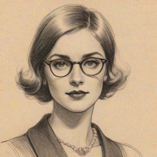 Charming Julia Fox, pencil sketch, portrait of Charming woman 1927s in glasses, hair style beatnik, outline, clear lines, fine lines, 8k
