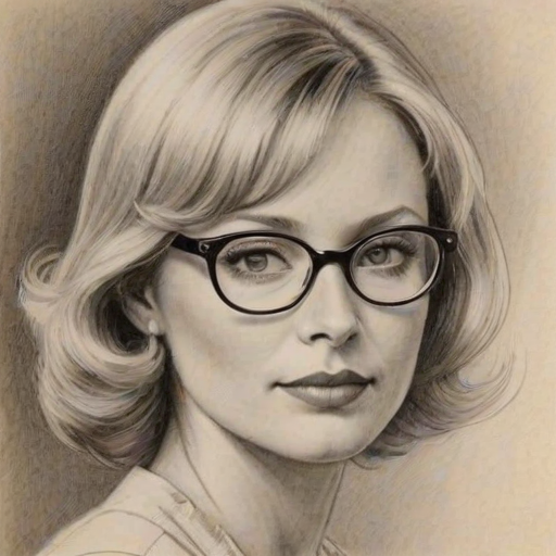 Appealing Cindy Morgan, pencil sketch, portrait of Wonderful woman 1925s in glasses, hair style beatnik, outline, clear lines, fine lines, 8k