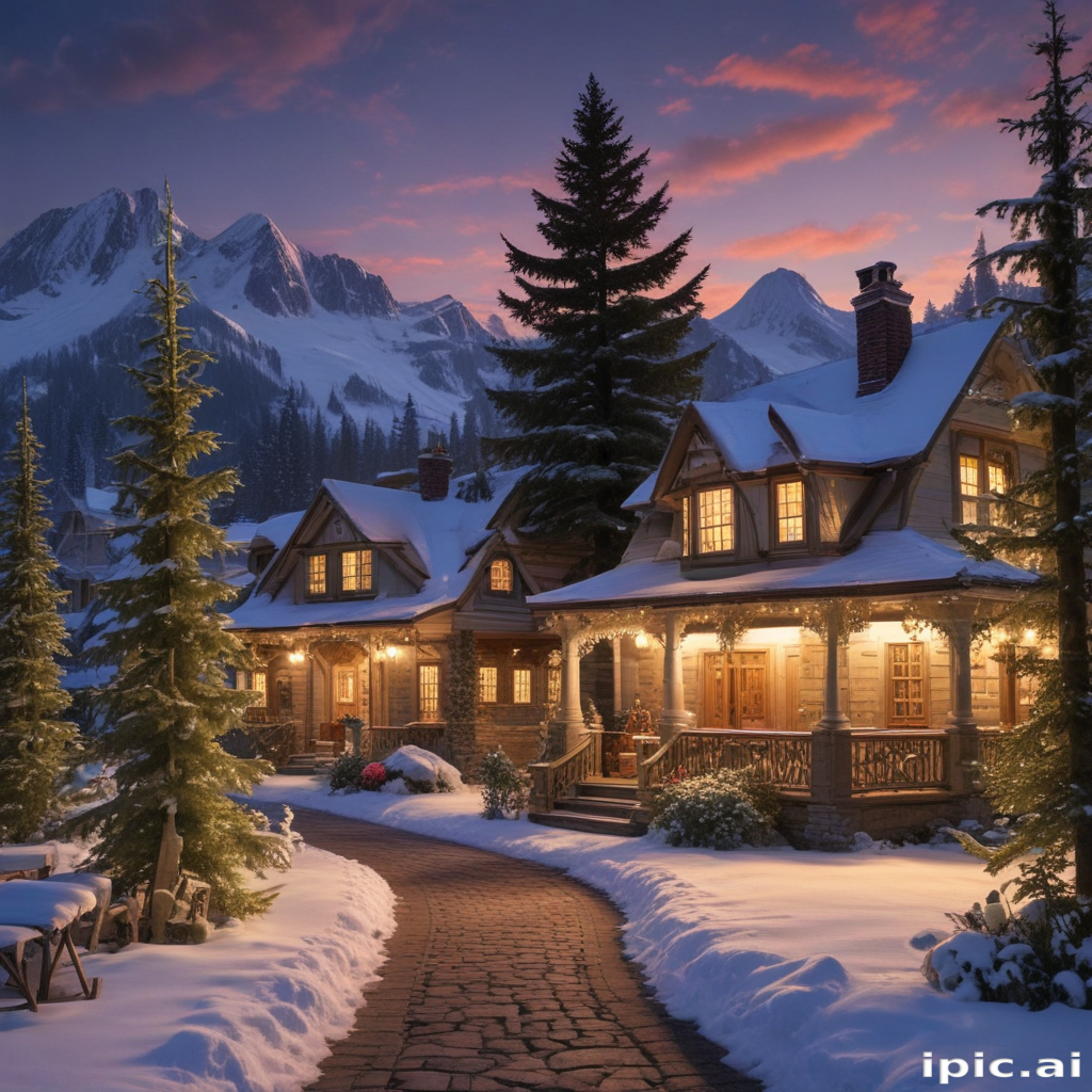 Charming Winter Wonderland: Cozy Cabins Amidst Snowy Mountain Landscape ...