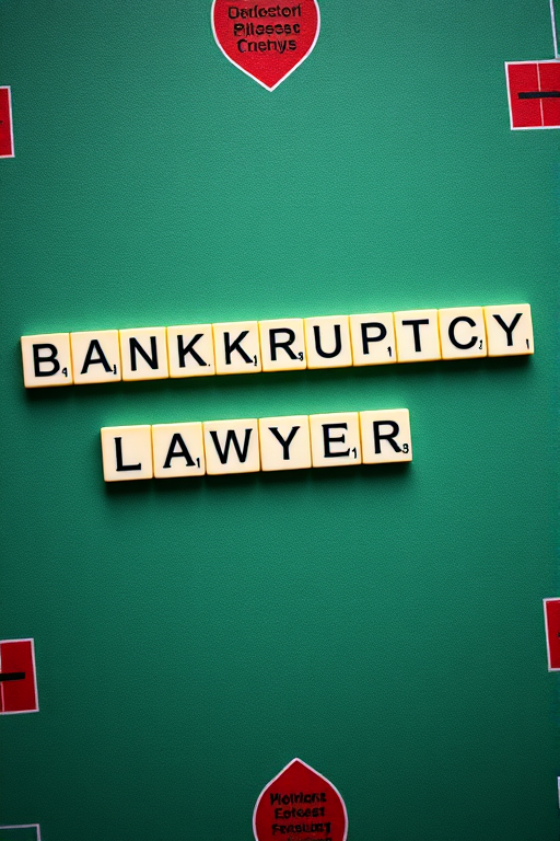 Regenerate a high-resolution image of a Scrabble board featuring the words BANKRUPTCY and LAWYER, shot with a Canon EOS R5, 50mm lens, aperture f/1.8, ISO 100, natural light, top-down view.