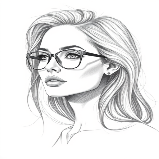 Beautiful Angelina Jolie, pencil sketch, portrait of beautiful woman 60s in glasses, hair style beatnik, outline, clear lines, fine lines, 8k