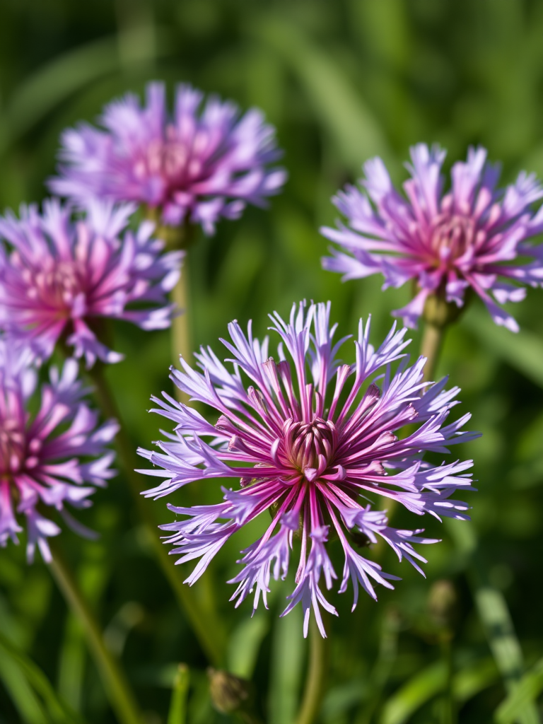 Close-up of Allium flowers with vibrant purple blooms, shallow depth of field, natural lighting, aperture f/2.8, shutter speed 1/250s, ISO 100, macro lens, DSLR camera, soft focus background, capture the intricate details of the petals and surrounding grass.
