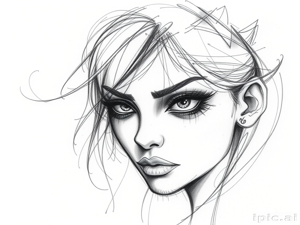 Sketch style tattoo titled "Artistic Vision" featuring loose expressive lines and shading techniques that mimic the look of a pencil sketch bringing an artistic and unfinished quality to the chosen subject matter