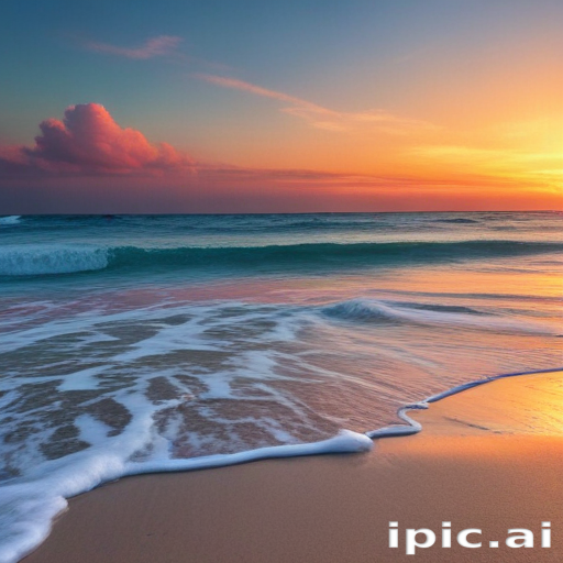 Tranquil Sunset Over the Waves at a Serene Beach Shoreline