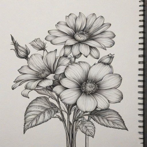 pencil drawn flowers