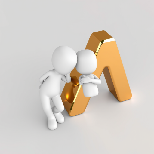 Create a 3D illustration of a small white character leaning against a shiny, gold letter 'N', using a DSLR camera with a 50mm lens at f/2.8 aperture, ISO 100, and a softbox for even lighting, capturing a high-angle view to enhance depth and detail.