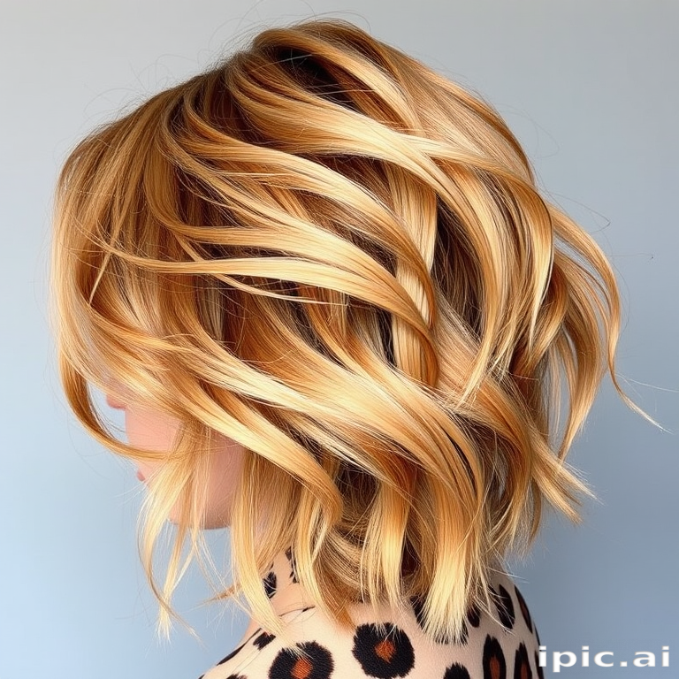 Bold leopard print hair featuring a blend of golden blonde and rich brown hues, designed by Savannah Spots, exhibiting a daring pattern with strategically placed dark spots on a light base