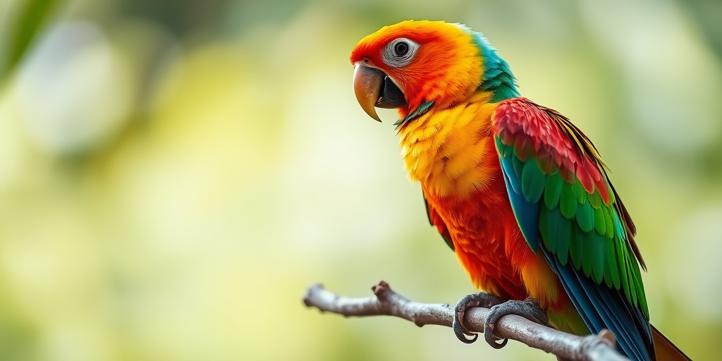 colorful parrot perched on a branch with blurred background, f/2.8 aperture, ISO 100, 1/200 sec shutter speed, 50mm lens, natural light, macro photography, DSLR camera