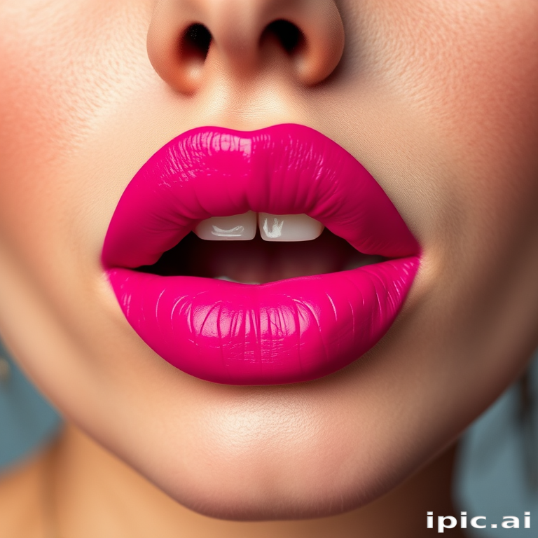 Vivid magenta woman lips with ultra-matte finish, making a bold statement and exuding confidence