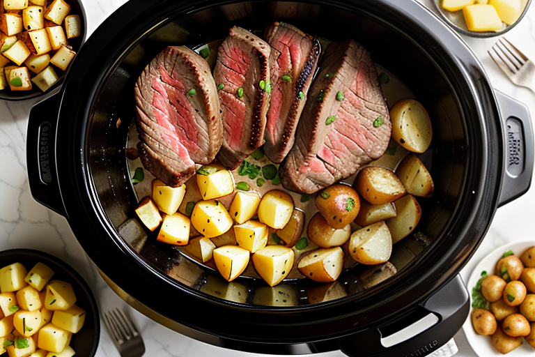 steak and potatoes in the crockpot