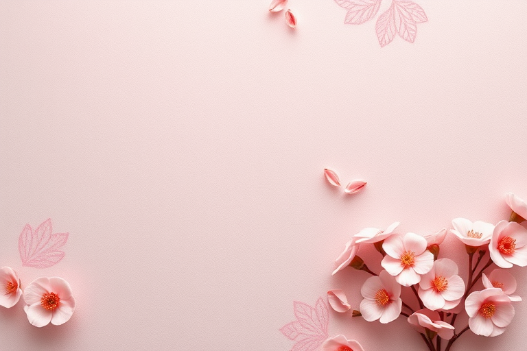 Generate a textured background image with soft floral patterns in light pink tones, using a Canon EOS 5D Mark IV, ISO 100, f/4 aperture, 50mm lens, soft focus effect, overhead view for a subtle depth.