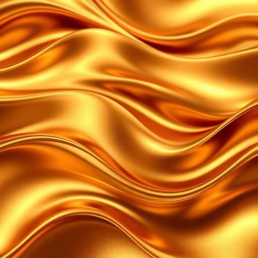 Generate an abstract image of flowing metallic brown and gold waves, with smooth curves and gradients, using a DSLR camera with a 50mm lens, aperture set to f/1.8, ISO 100, and a soft focus effect.