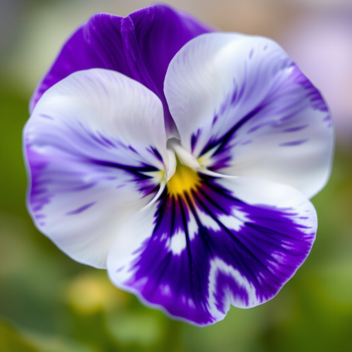 Close-up shot of a purple and white pansy flower, shallow depth of field, ISO 100, aperture f/2.8, 1/200 sec shutter speed, natural light, DSLR camera, macro lens, soft bokeh background.