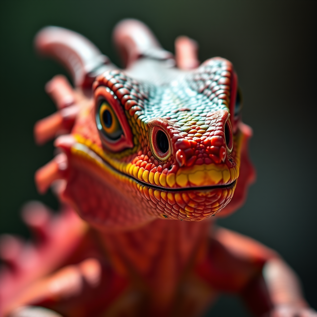 dragon close-up vibrant colors, high detail, natural lighting, 24mm lens, f/2.8 aperture, ISO 100, DSLR camera, shallow depth of field, dynamic angle