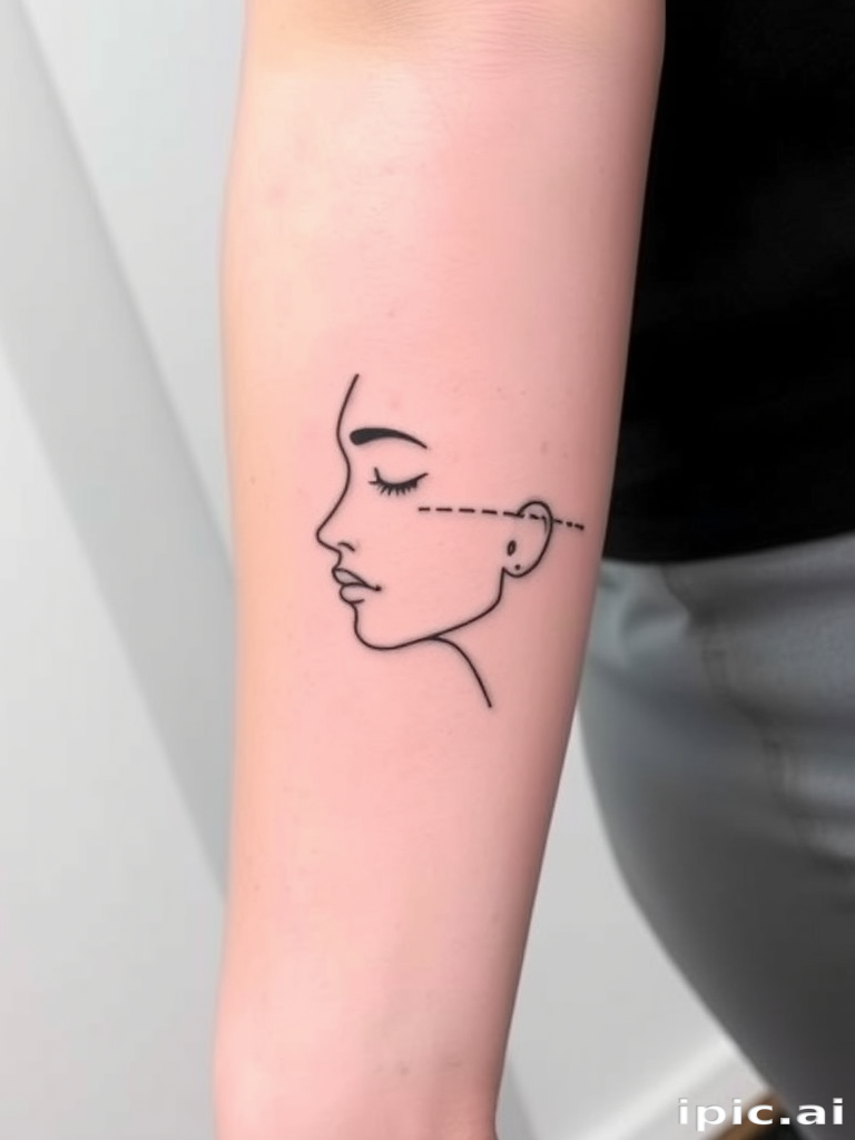 Minimalist Line Art Tattoo of a Profiled Female Face on Skin