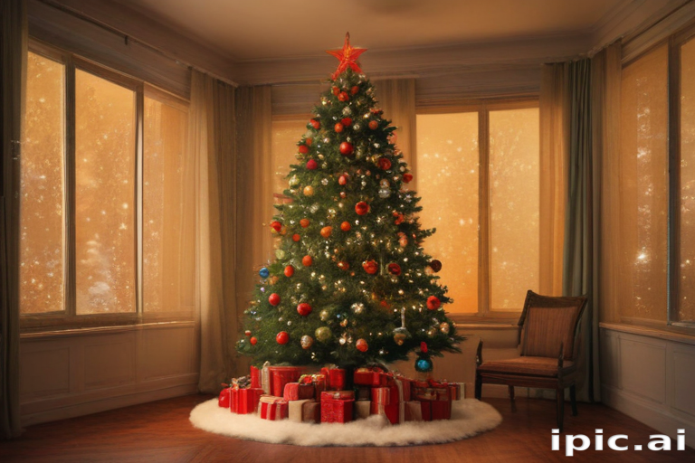 Cozy Living Room with a Beautifully Decorated Christmas Tree and Gifts