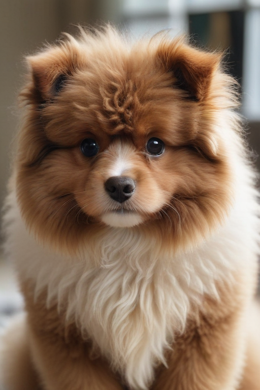 A Cute Fluffy Puppy with a Charming Face and Playful Expression.