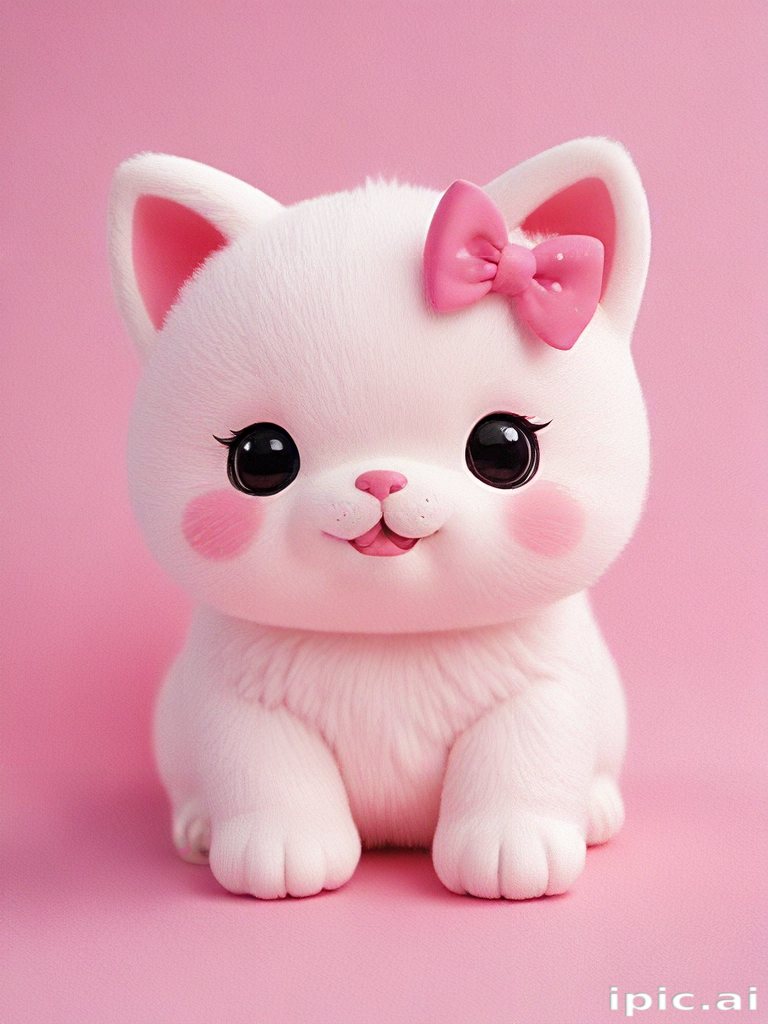 A Cute and Adorable Plush Cat with a Pink Bow on Its Head
