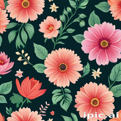 Vibrant Floral Pattern Featuring Various Colorful Flowers on Dark ...