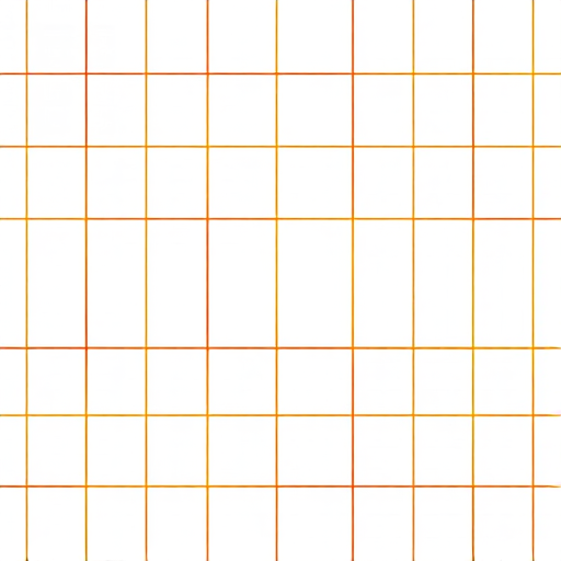 Create a high-resolution image of a grid pattern with orange and green lines on a white background, using a Canon EOS 5D Mark IV camera with a 50mm f/1.8 lens, aperture at f/8, ISO 200, and a shutter speed of 1/125s, shot from a top-down view for uniform lighting and clarity.