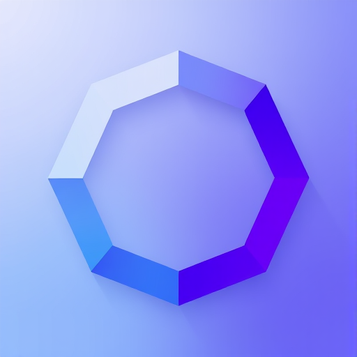 Generate a high-resolution image of a geometric hexagonal shape with smooth gradients in shades of blue and purple, using a DSLR camera with a 50mm lens, aperture f/2.8, ISO 100, and a soft focus background to enhance depth and clarity.