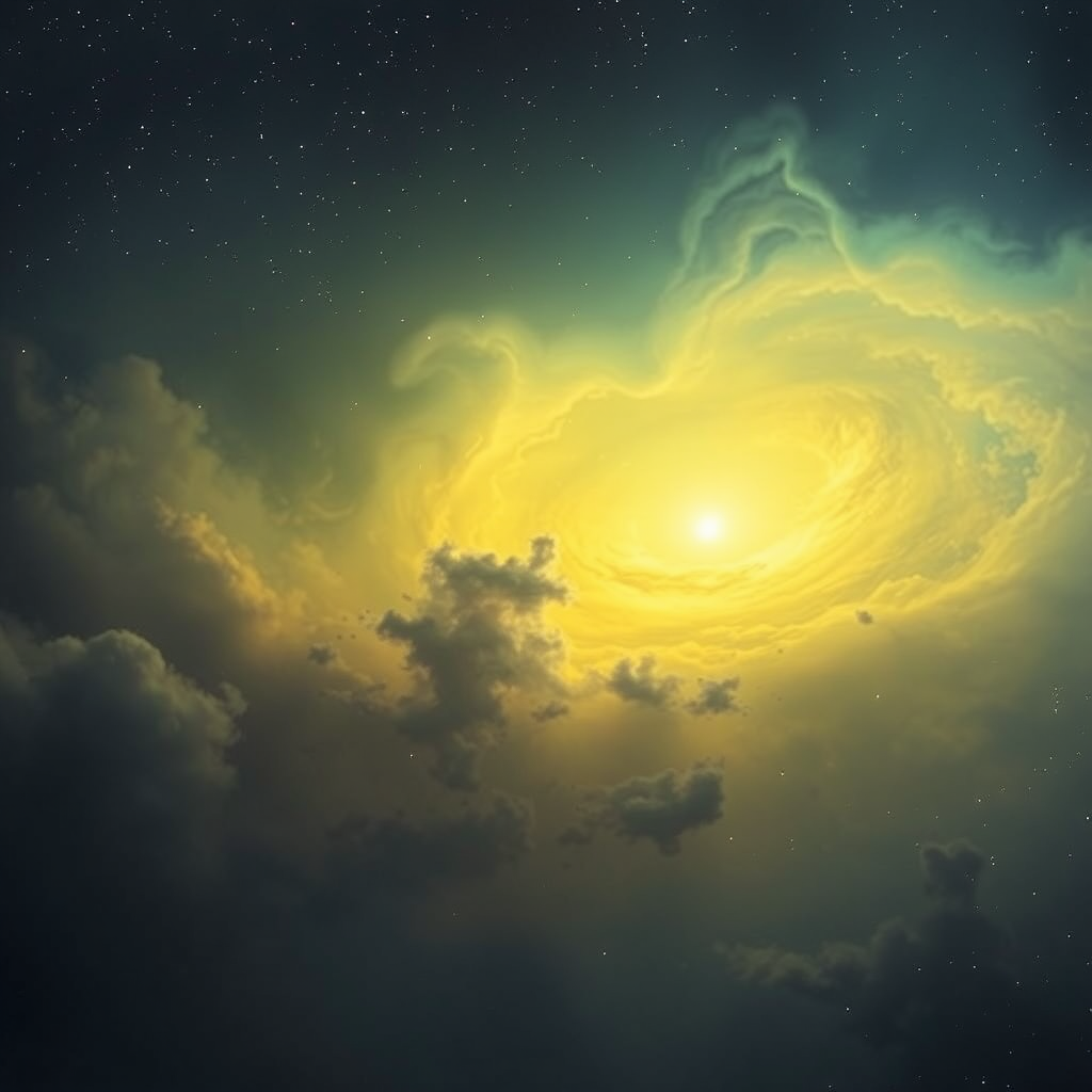 create a breathtaking cosmic scene featuring a mysterious nebula illuminated by distant stars, with swirling clouds of gas and dust against a deep space backdrop.