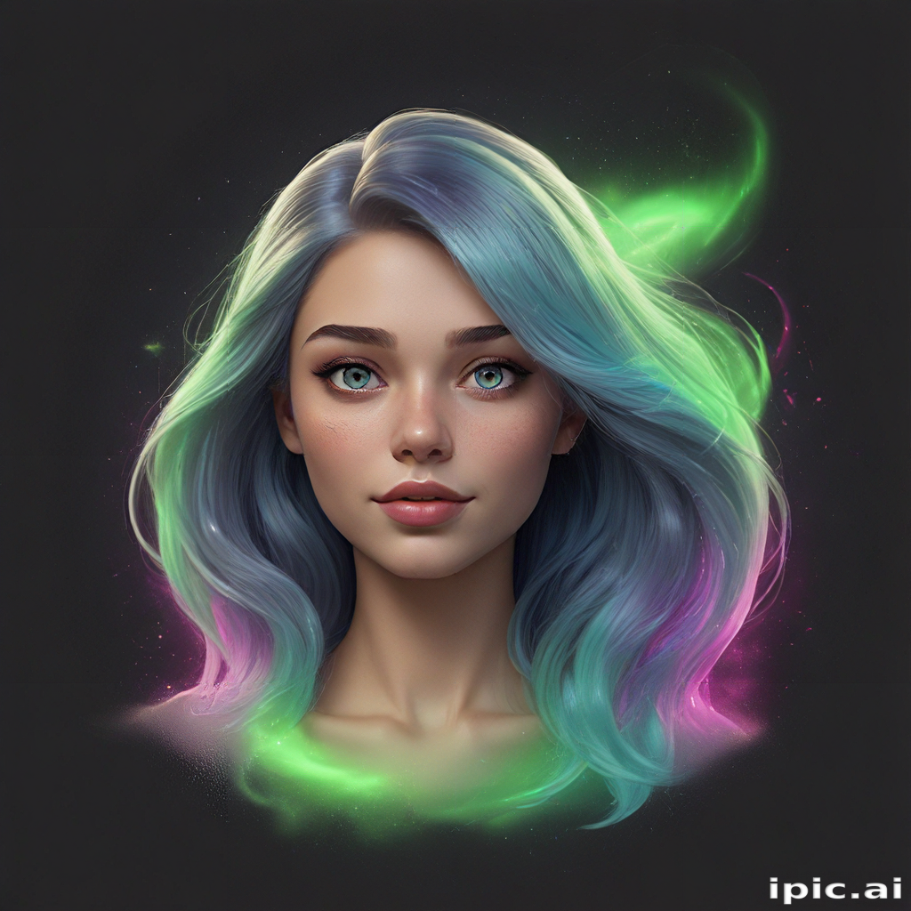 Enchanting Portrait of a Young Woman with Iridescent Hair and Mystical Glow