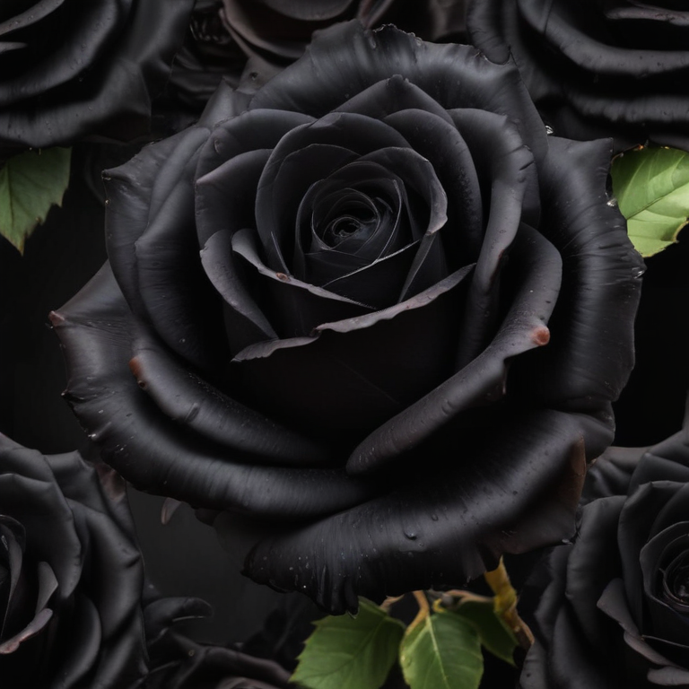 Elegant Black Roses with Dew Drops Against a Dark Background