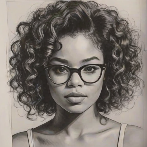 Gorgeous Jaz Sinclair, pencil sketch, portrait of Appealing woman 1965s in glasses, hair style beatnik, outline, clear lines, fine lines, 8k
