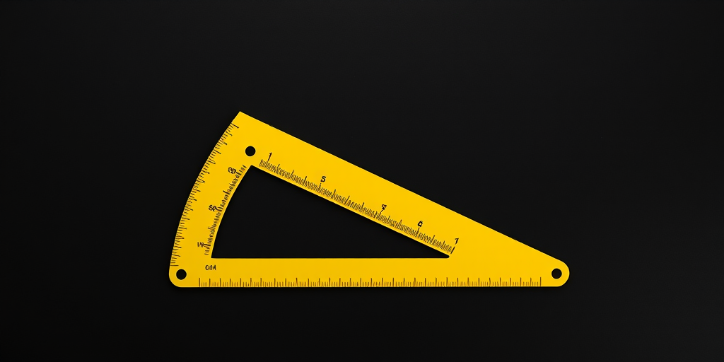 Create a high-resolution digital illustration of a yellow protractor on a black background, using a Canon EOS 5D Mark IV camera, aperture set to f/8, shutter speed at 1/60 sec, ISO 100, with a 50mm lens, shot from a frontal view to emphasize the protractor's scale and details.