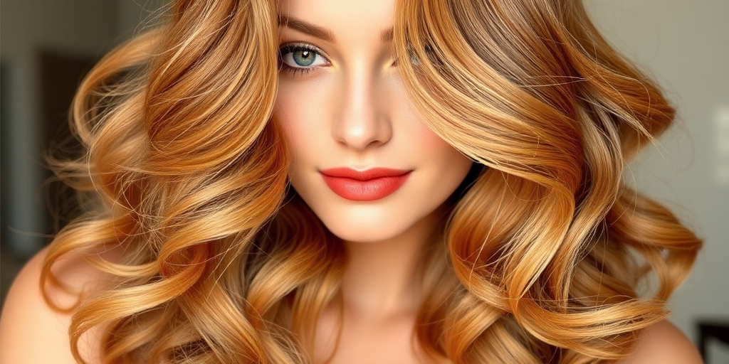 Luxurious caramel-colored hair styled in loose, vintage-inspired finger waves, evoking old Hollywood glamour in the timeless "Golden Era" look