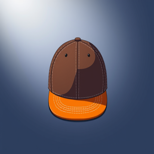 Create a high-resolution illustration of a basketball cap, featuring a brown crown and an orange brim with white detailing, using a digital art style, viewed from a 45-degree angle, with a soft gradient background to enhance visual appeal, simulating a DSLR camera effect with f/2.8 aperture for depth of field.