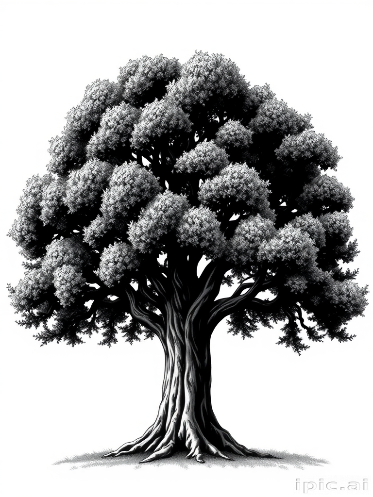 oak tree clipart black and white