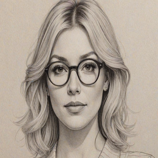 Lovely Ari Graynor, pencil sketch, portrait of Exquisite woman 1975s in glasses, hair style beatnik, outline, clear lines, fine lines, 8k