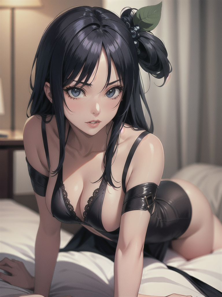 One piece anime babe nico robin taking off her bra laying on bed face down legs spread