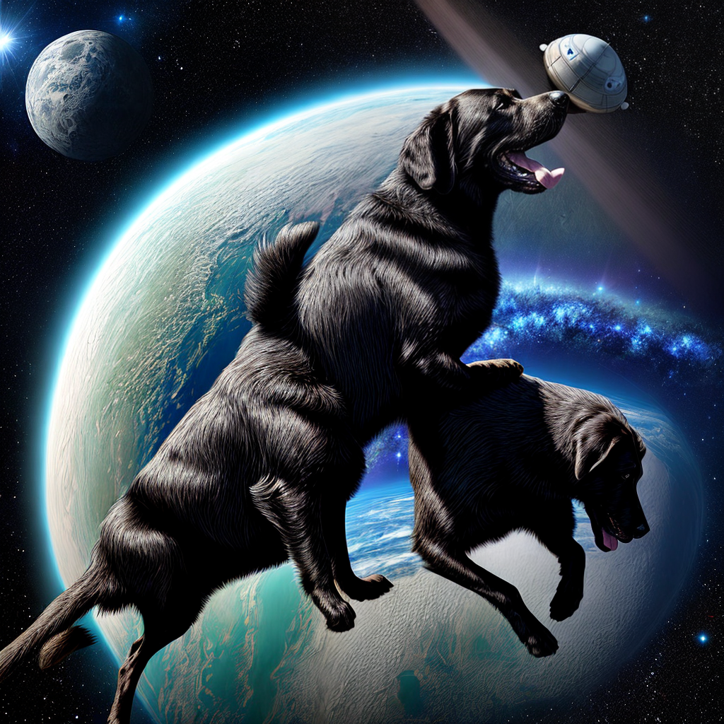 Labrador Using Telescope black labrador astronaut in space with black hole background