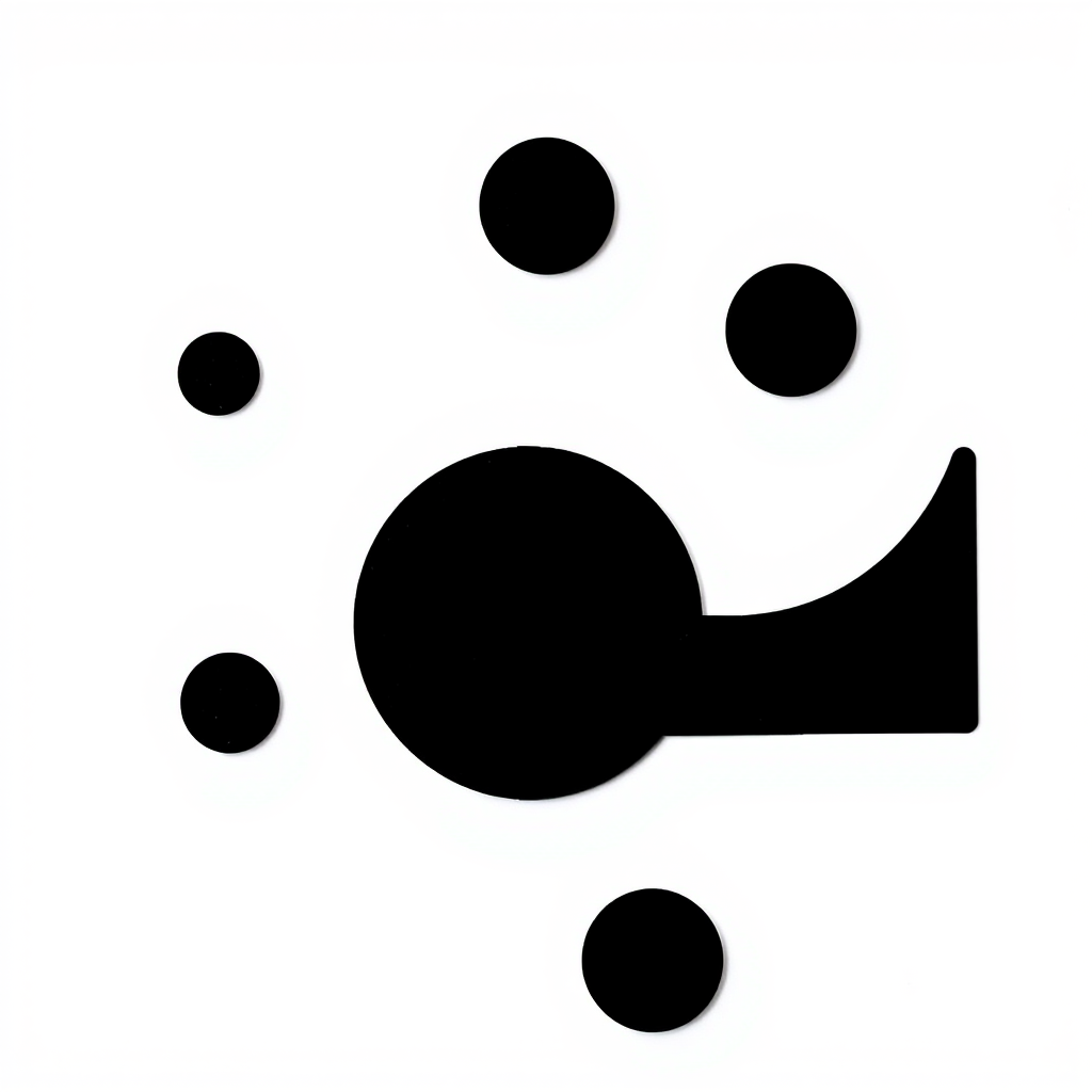 Create a high-resolution, minimalist black and white design featuring abstract shapes on a plain background using a DSLR camera with a 50mm lens, aperture set to f/1.8, ISO 100, and a shallow depth of field for soft background blur, shot from a top-down view.