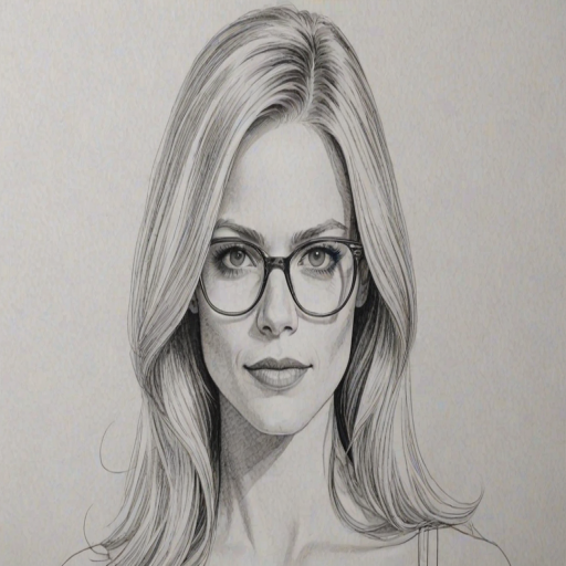 Elegant Claire Coffee, pencil sketch, portrait of Dazzling woman 1973s in glasses, hair style beatnik, outline, clear lines, fine lines, 8k