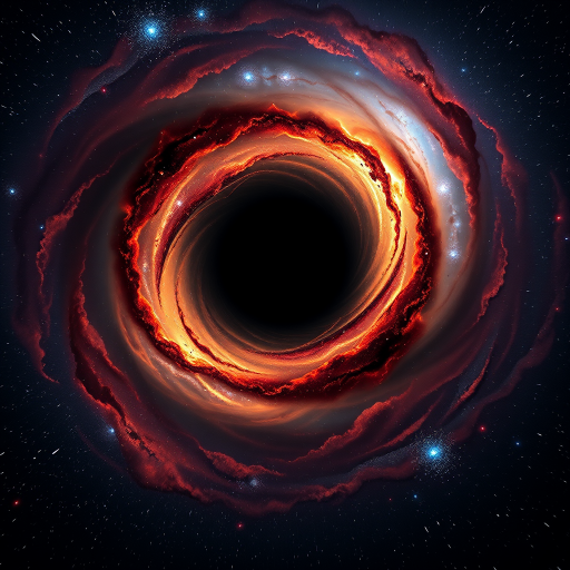 Create a high-resolution image of a black hole with swirling galaxies around it, using a 50mm lens, f/2.8 aperture, ISO 100, shot from a low-angle perspective, with a wide dynamic range and vibrant colors to enhance the cosmic details.