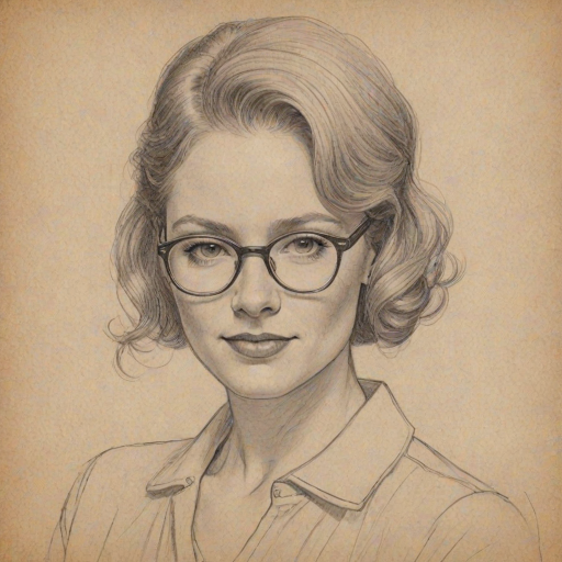 Charming Jesse Tyler Ferguson, pencil sketch, portrait of Charming woman 1931s in glasses, hair style beatnik, outline, clear lines, fine lines, 8k