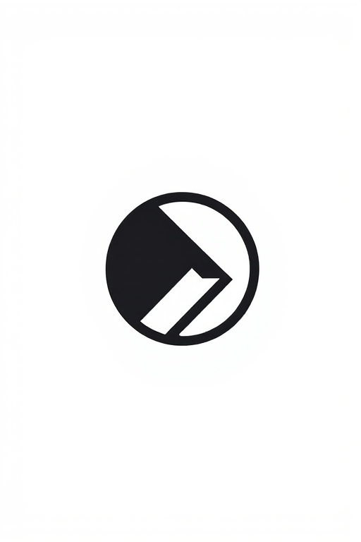 Generate an image of a minimalistic logo design featuring geometric shapes in black on a white background, using a DSLR camera, with a 50mm lens, aperture f/2.8, ISO 100, and natural lighting for enhanced clarity and detail.